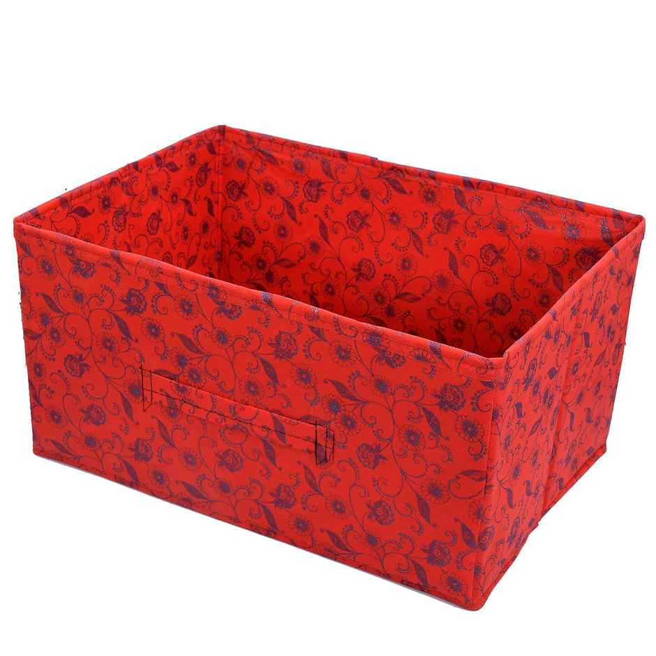 Kuber Industries Set of 3 Laheriya Metallic Non Woven Closet Organizer Box (Blue & Red & Beige)