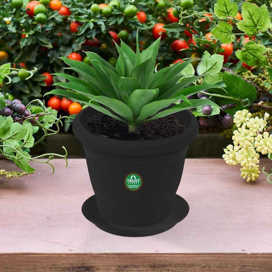 TrustBasket Round Tray for 8 Inch Pot | Durable Plastic Plant Saucer - Black
