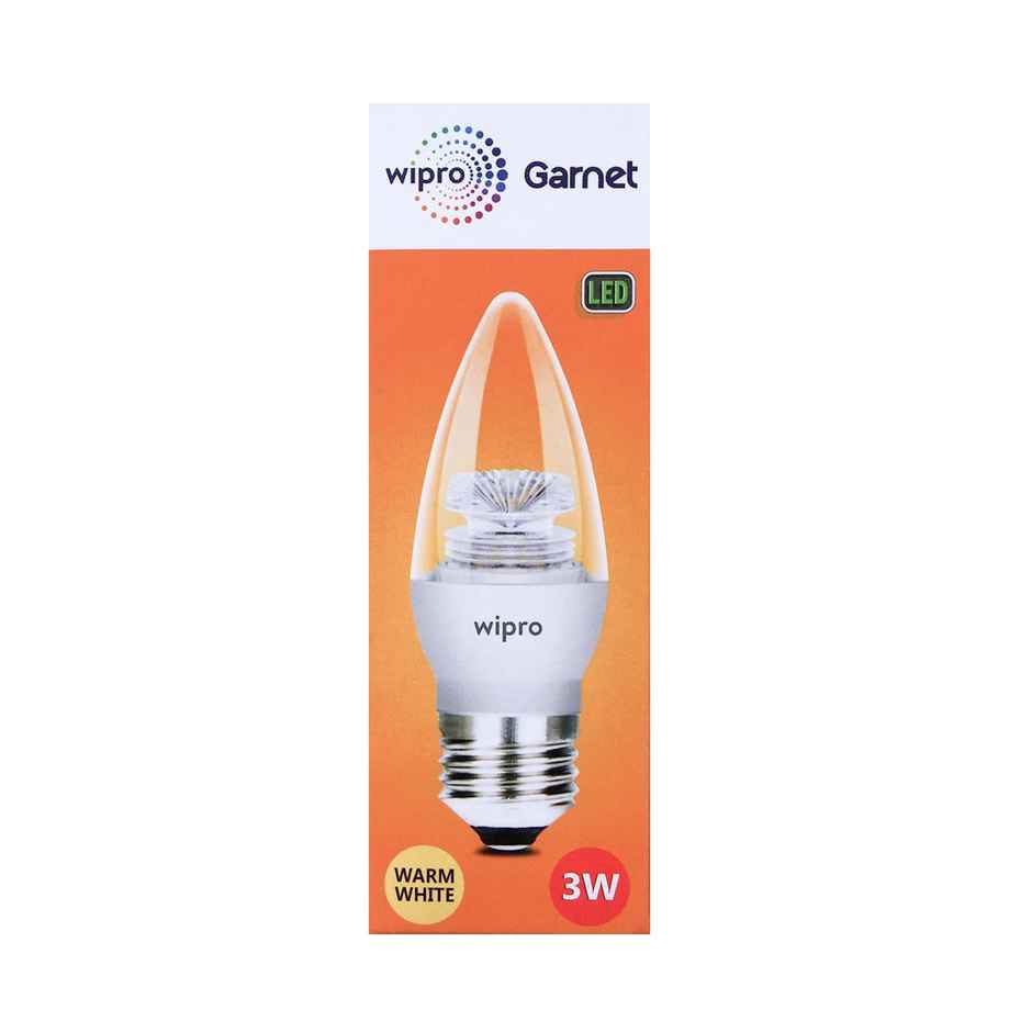 Wipro Garnet 3W LED Candle Bulb | E27 Base | Warm White (2700 K)
