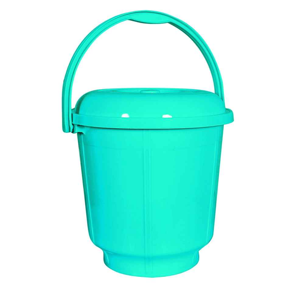 Kuber Industries 13 L Unbreakable Plastic Bathroom Bucket with Lid & Handle | Mint Green