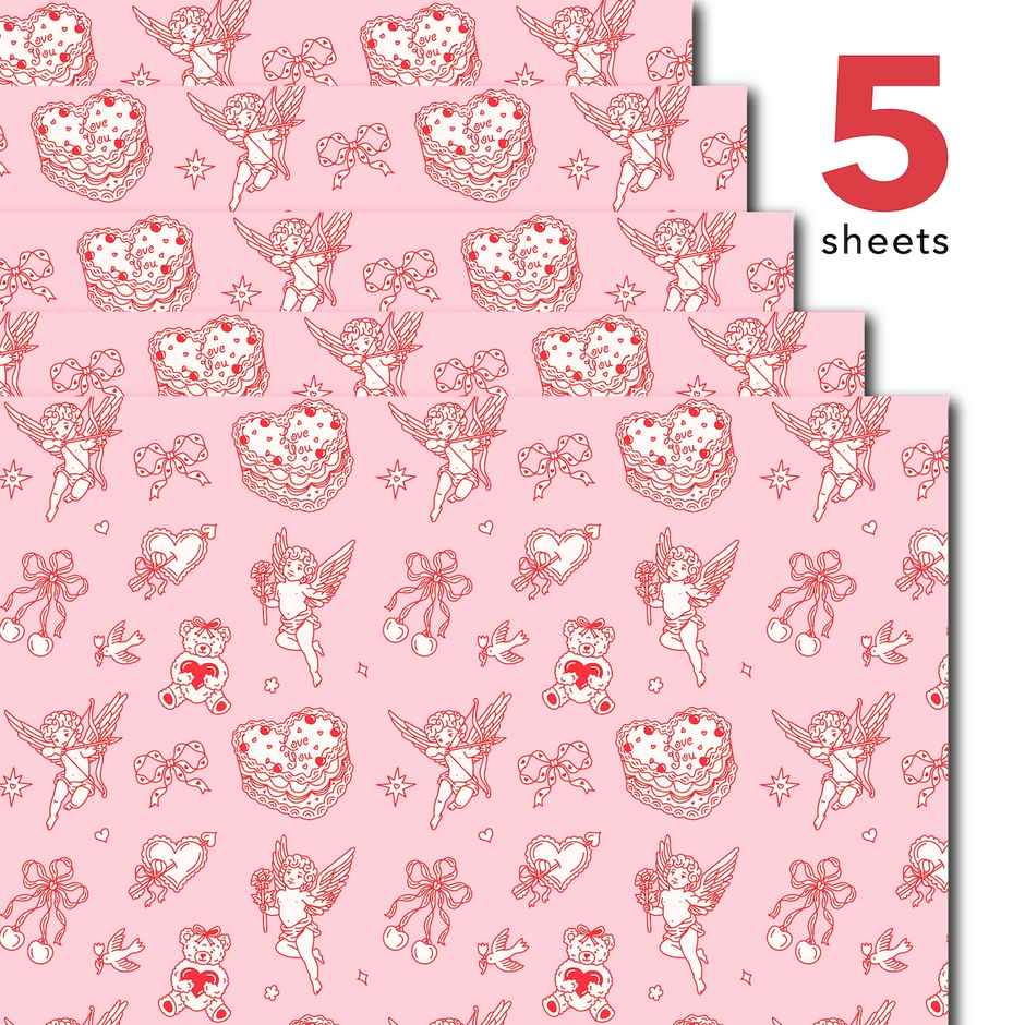 Tiger Notes Gift Wrap Valentines Day Cupid Pink