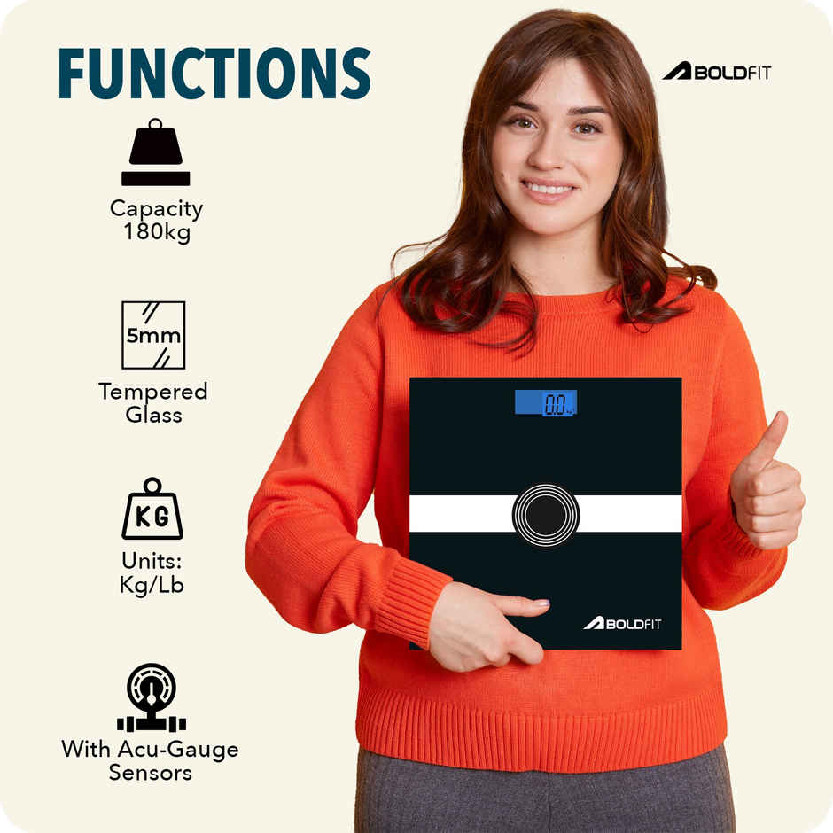 Boldfit Weight Machine for Body Weight Weighing | Digital Large LCD Display - Black | Paramount