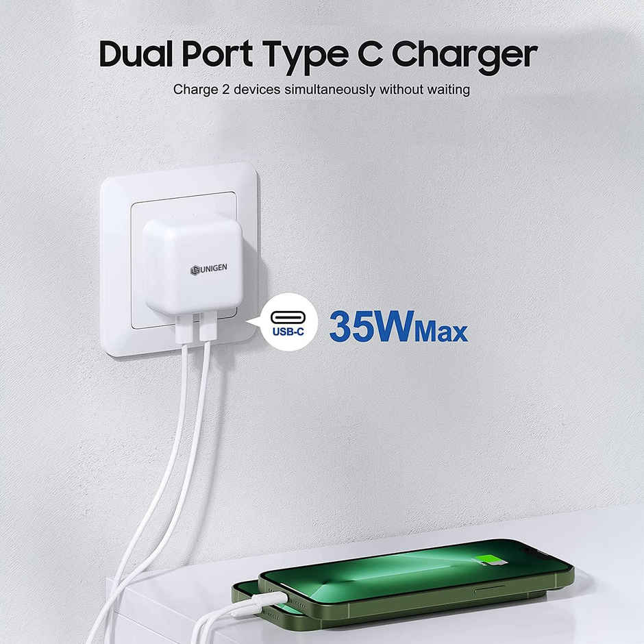 Unigen 35W Dual Usb-C Port Compact Power Adapter Pd 3.0 Usb Type C Plug Fast Wall Charger Block