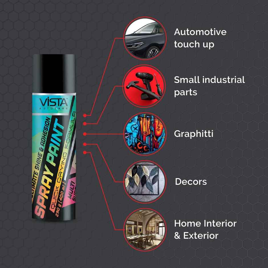 Vista Auto Care Black Matte Spray Paint Quick-Drying | Multi-Surface For Metal (400ml) & Vista Auto Care White Spray Paint | Quick-Drying Multi-Surface For Metal | Wood |Plastic | Walls (400ml) Combo