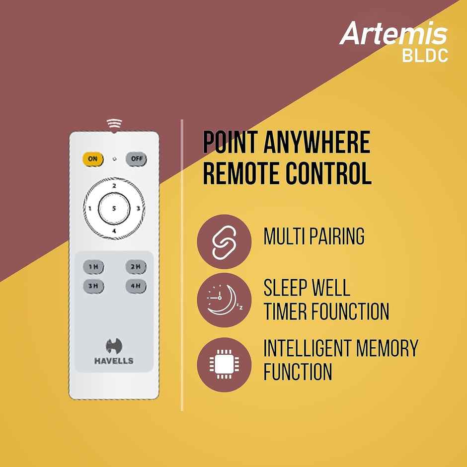 Havells Artemis BLDC Motor Ceiling Fan,1200mm,Remote Control,5 Star Rated, 100% Copper Motor, Brown