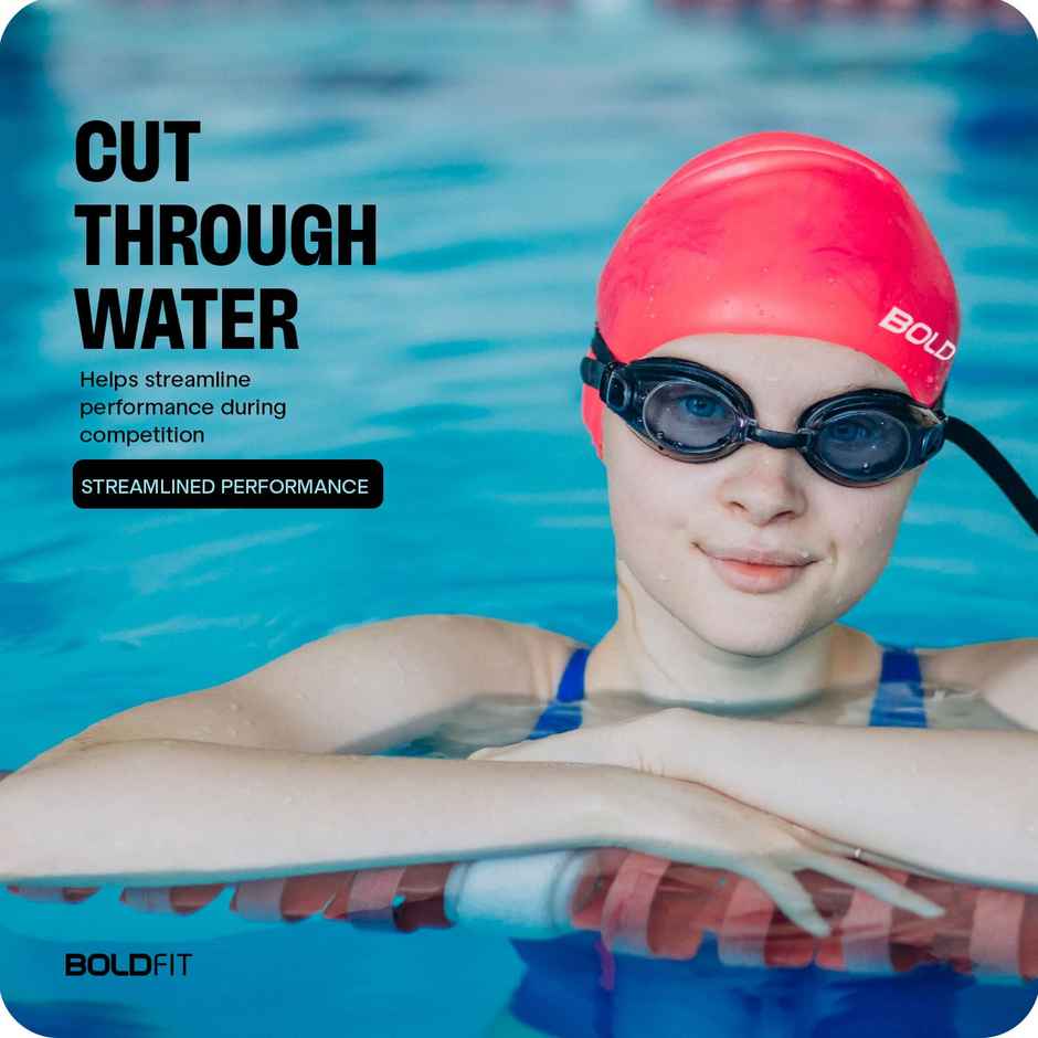Boldfit Silicone Swimming Cap for Men & Women - Unisex Red Swim Cap