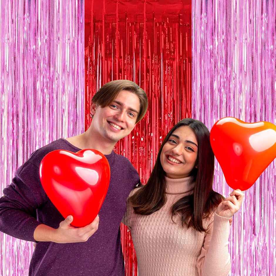 Red and Pink Foil Curtains for Valentine's Day Decoration | Pack of 3 | Party Propz
