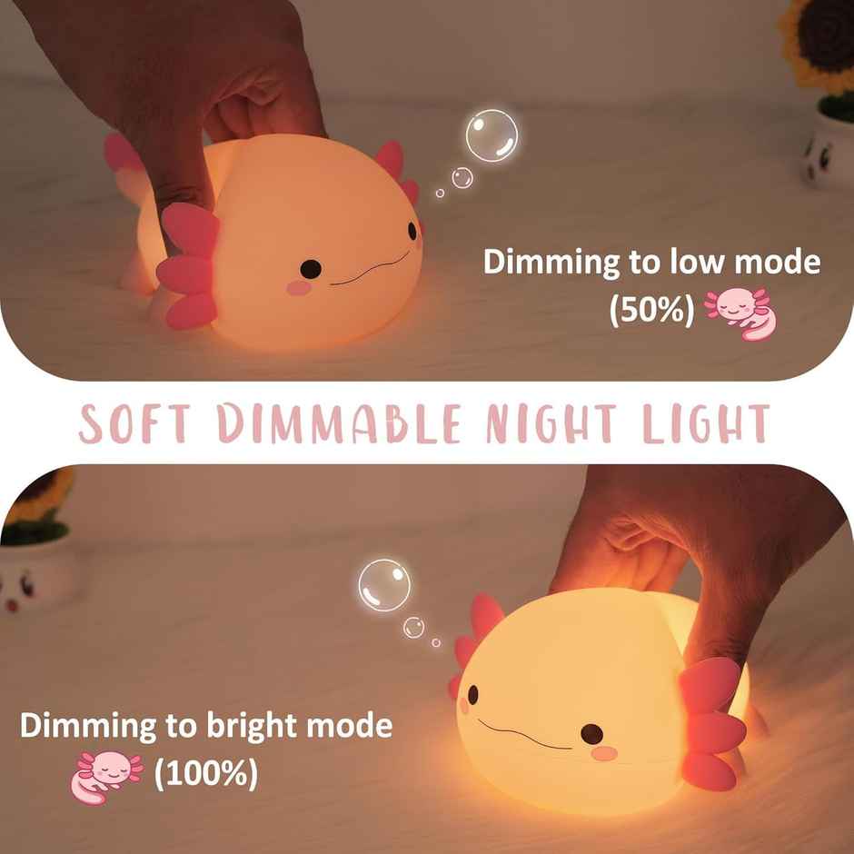 Hashwow Cute Silicone Axolotl Night Light Desk Lamp for Kids Bedroom | USB Rechargeable