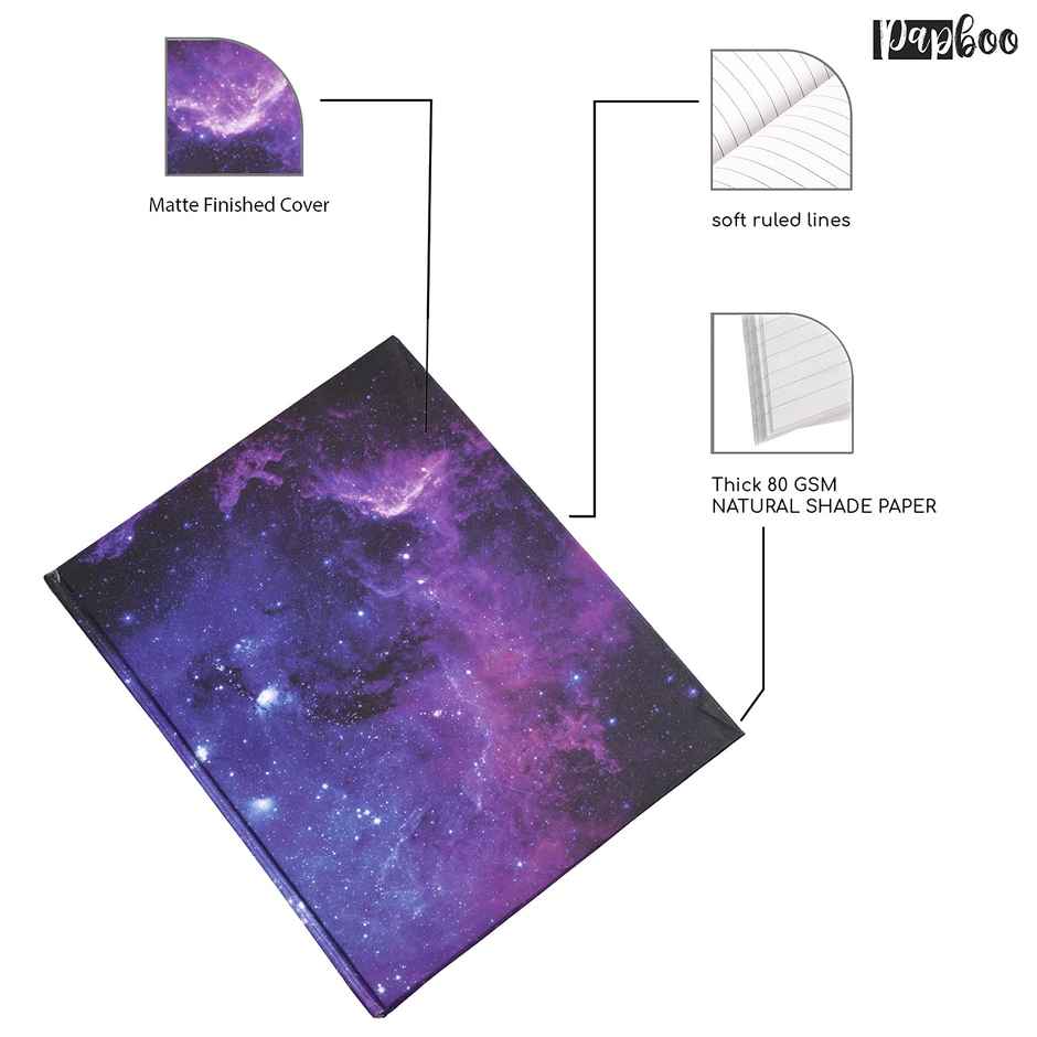 Papboo Hardboundnotebook Diary, (22 X 17.5 Cm, 80 Gsm, 140 Single Ruled Pages - Galaxy