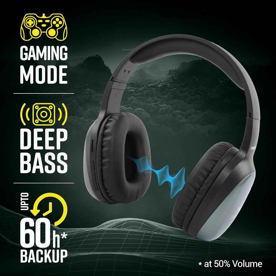 Zebronics Thunder Pro BT Headphone, Gaming Mode, ENC, Call Function, Aux, mSD, 60h (Olive Green)
