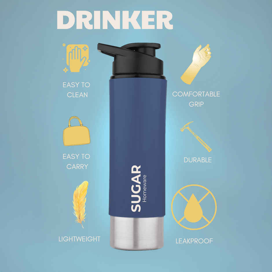Sugar Homeware Ecopack Stainless Steel Sipper Sports Water Bottle | 800 ml | Blue