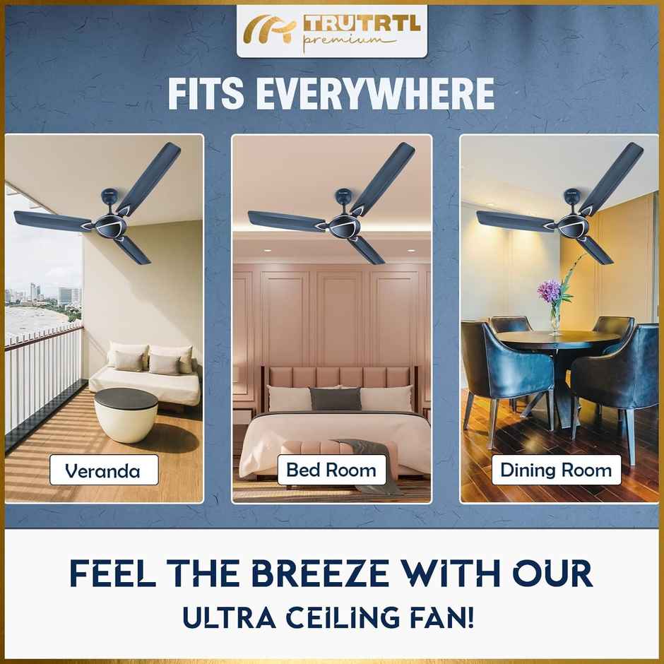 truTRTL Premium Ultra Ceiling Fan, 1200mm/48 inch, High-Speed, Energy Saving, Metallic Blue