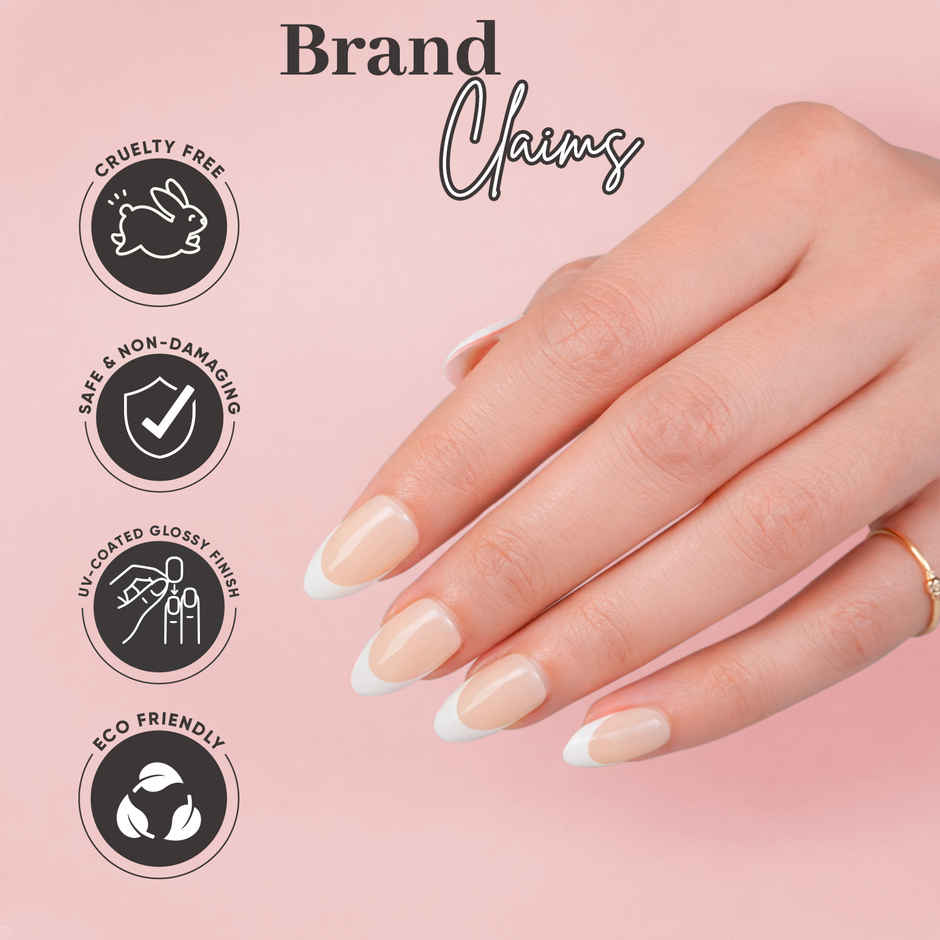 ENN Beauty Insta Nails Reusable UV Coated Press On Kit Soft French Medium Almond