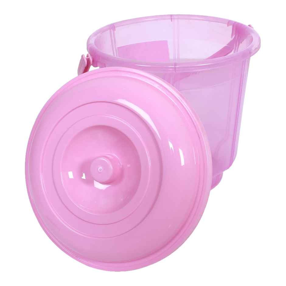 Kuber Industries Plastic Bucket|Transparent Bucket with Lid & Handle for Bathroom | 13 Litre (Pink)