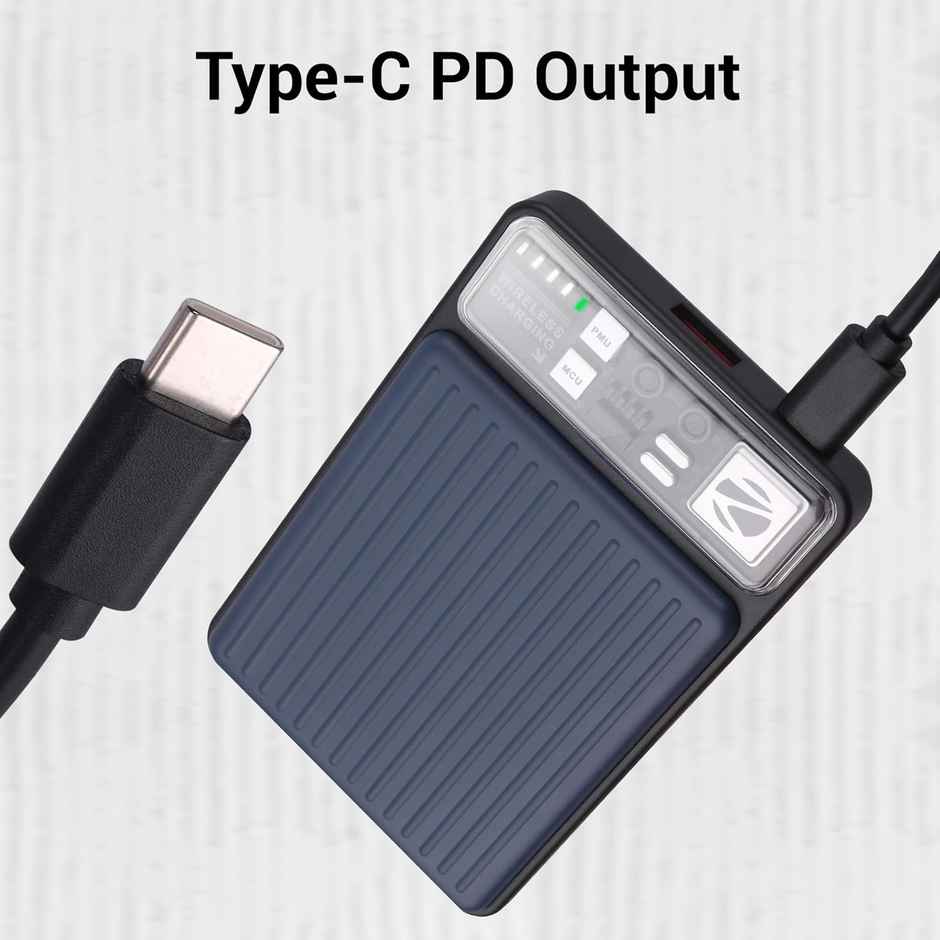 Zebronics MW65 Wireless Power Bank, 10K mAh, Rapid Charge (Greyish Blue)