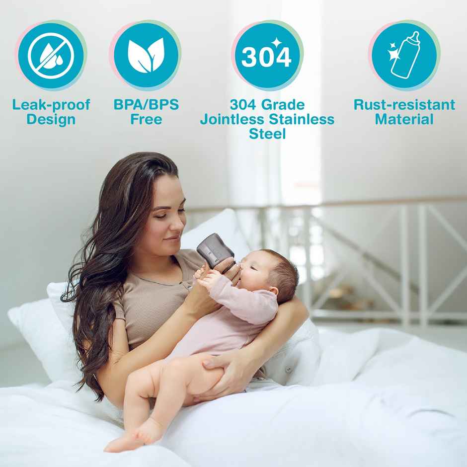 Vega Baby & Mom Steel Feeding Bottle | 240 ml | Regular Neck | Bpa Free | Vbfb4-06