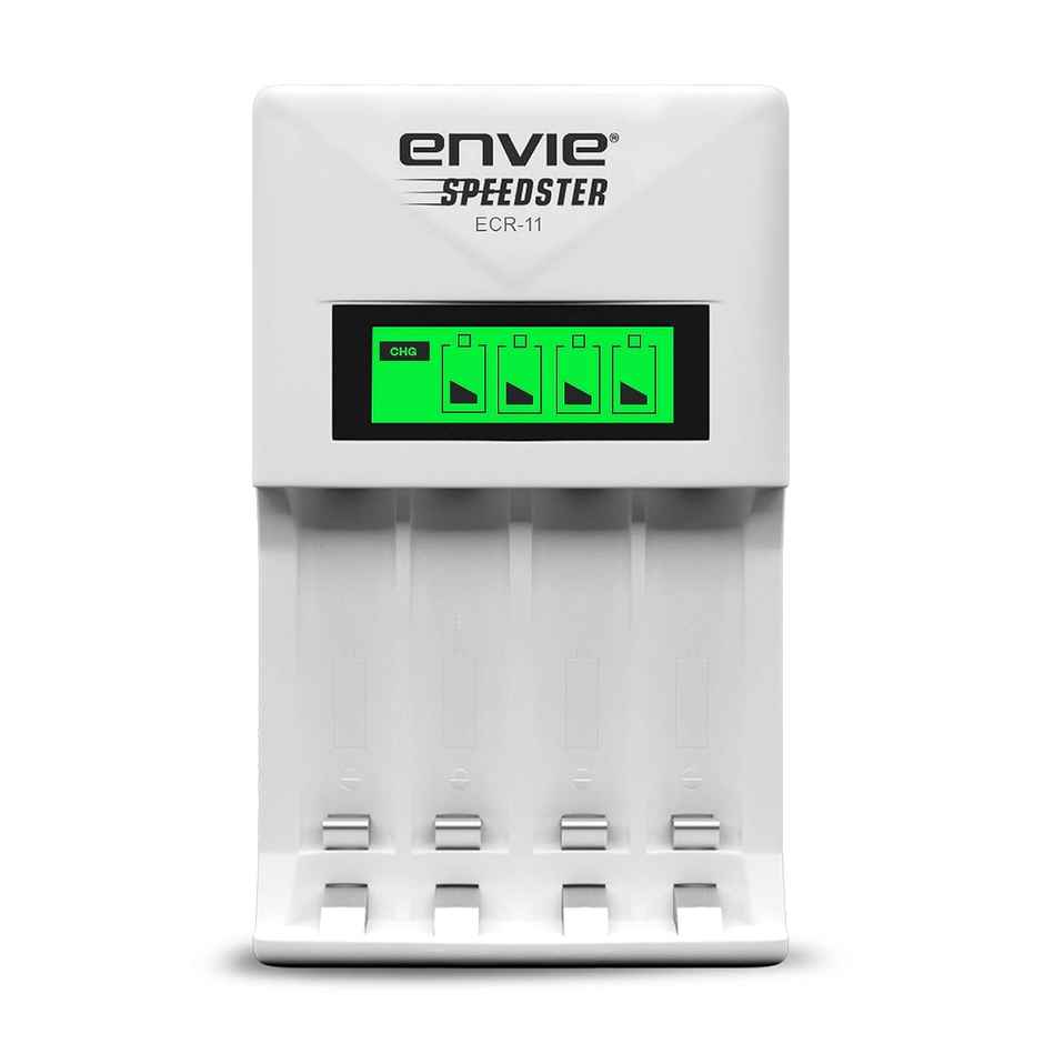 Envie (ECR-011) Speedster Fast Charger for AA & AAA Rechargeable Batteries with LCD Display Indicator & Auto Cut Charging - Charges 4 Batteries at a Time