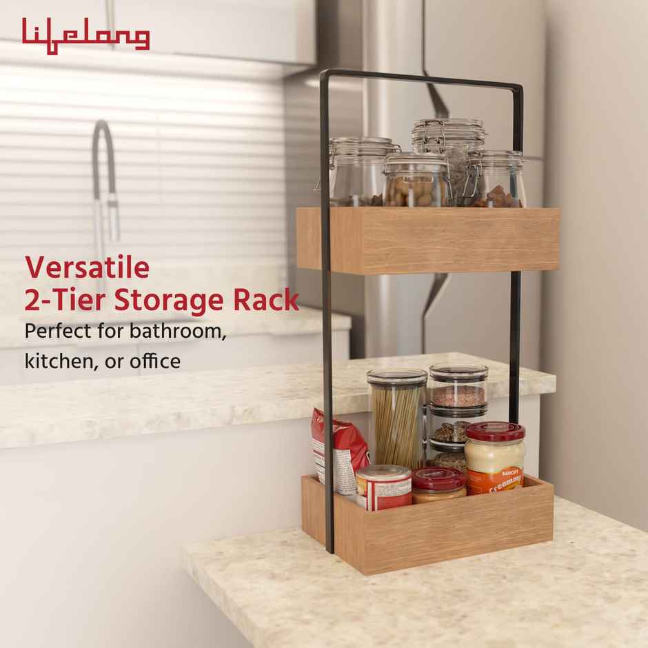 Lifelong Bathroom Organiser | Makeup Bamboo Stand | Countertop Rack | 2-Tier | Water-Resistant