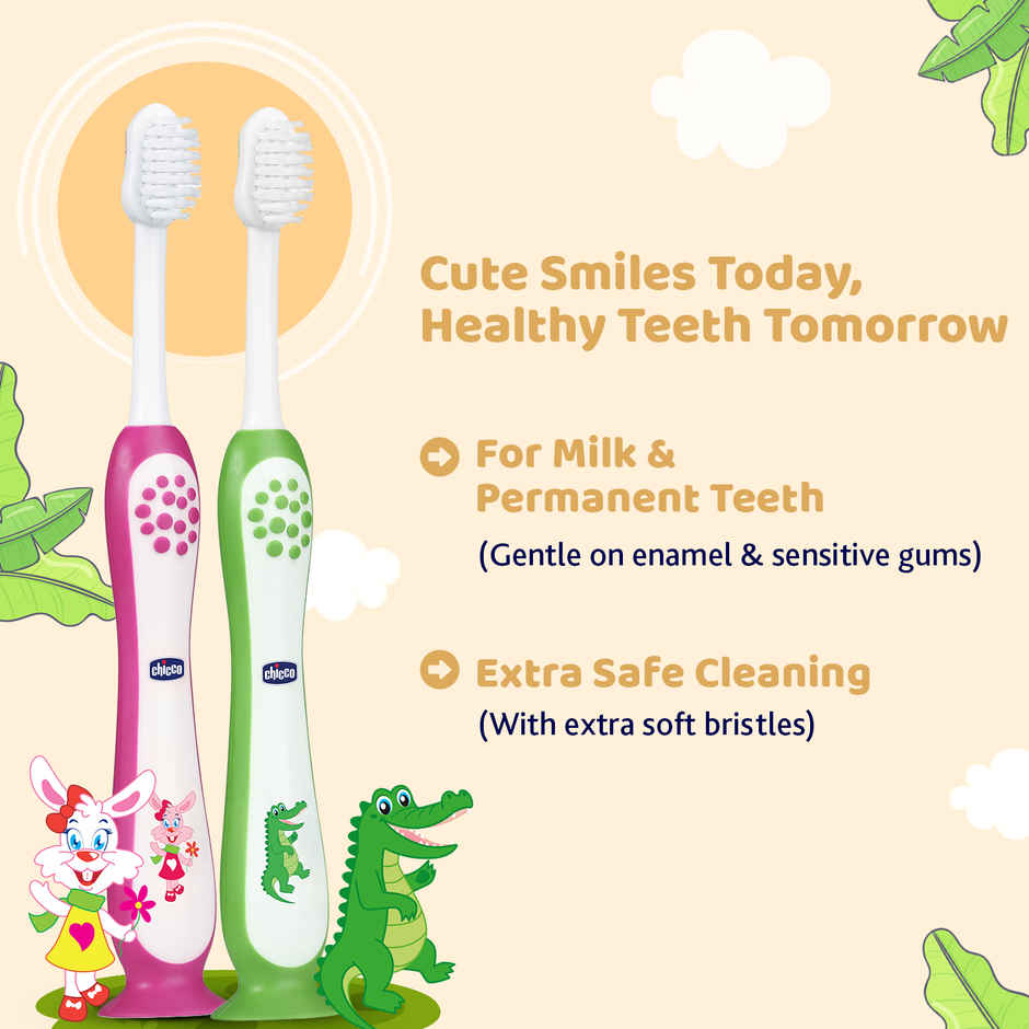 Chicco Toothbrush Set Pink+Green 3Y-8Y