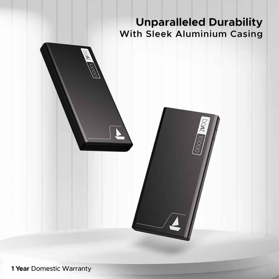 boAt Energyshroom PB300 Wired Powerbank with 10000mAh Battery, 22.5w Fast Charging, 12-Layer Smart IC Protection, LED Indicators and Aluminum Alloy Casing USB Type-C Input - Carbon Black