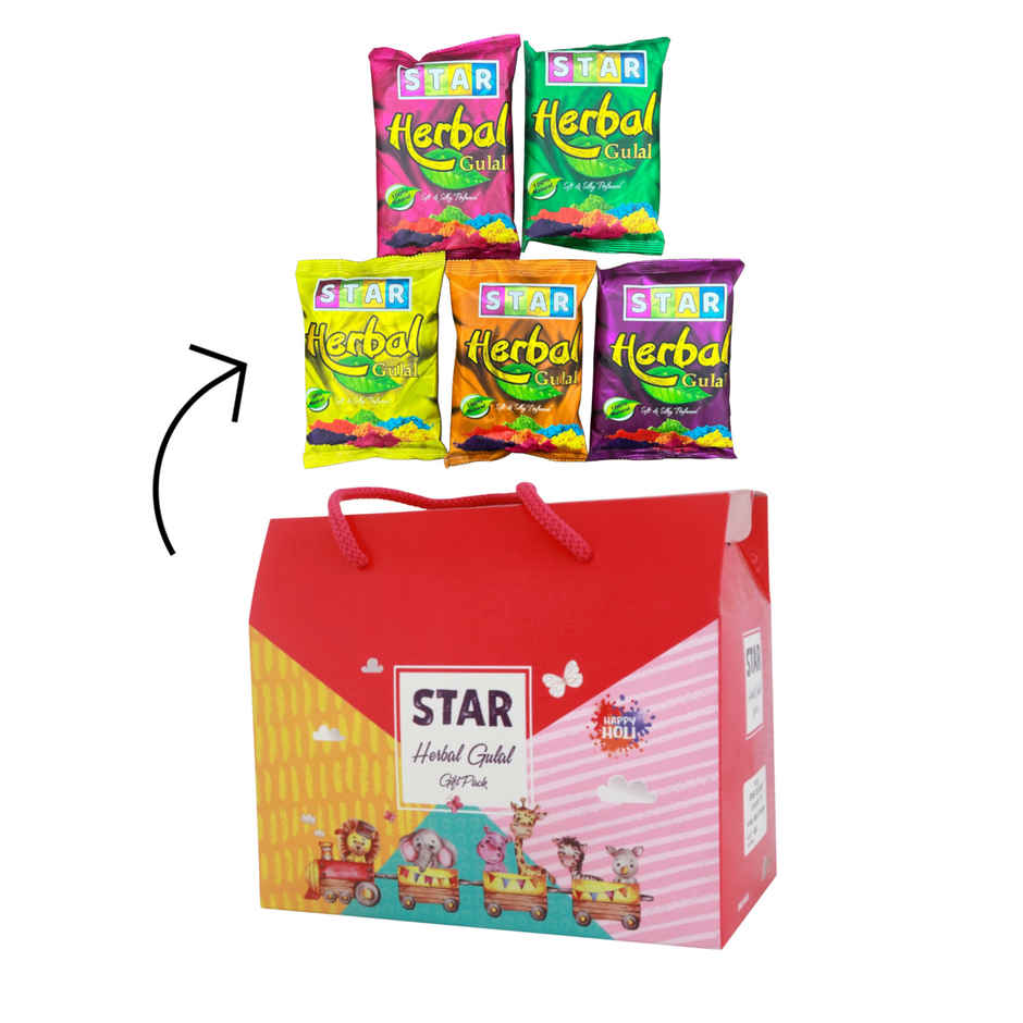 Holi Gulal Colors Combo | Pink | Green | Orange | Red | Yellow | Star