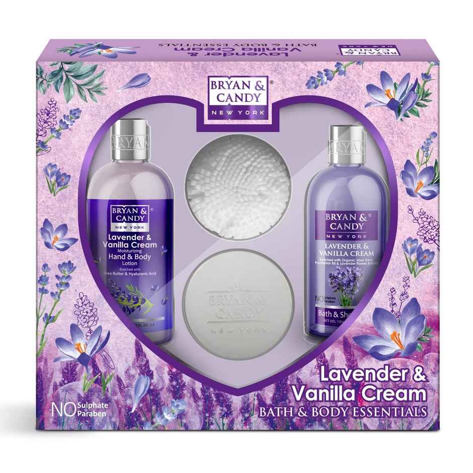 Bryan & Candy Lavender Heart Kit Combo|Shower Gel|Hand-Body Lotion|Body Polish|Loofah|Pack Of 3