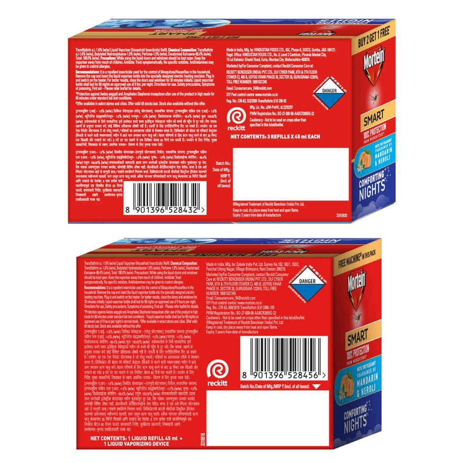 Mortein Insta5 Mosquito Repellent Machine(45ml) & Mortein Smartplus Mosquito Repellent Refill B2G1(105ml) Combo