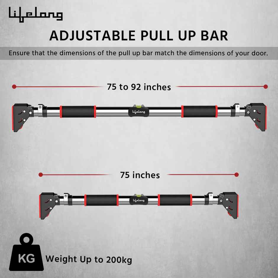 Lifelong Pull-Up Bar For Home|Adjustable|75Cm To 92Cm Width|Wall Mounted|Capacity 200Kgs