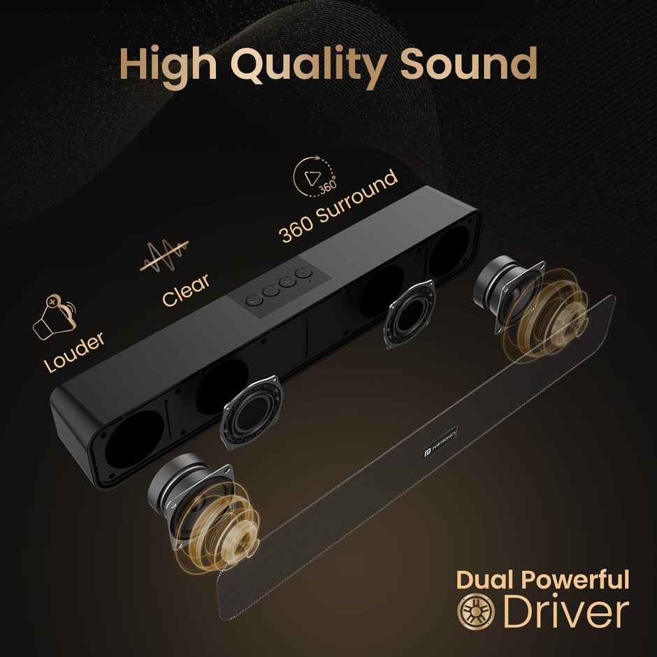 Portronics Decibel 24, Wireless Stereo Soundbar - Black