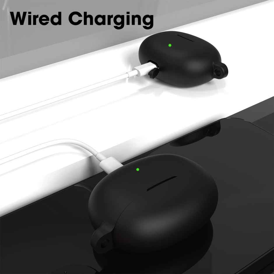 Sounce Silicone Case Cover for Realme Buds Air 3 Neo | Shockproof |360 Protection With Keychain|Black