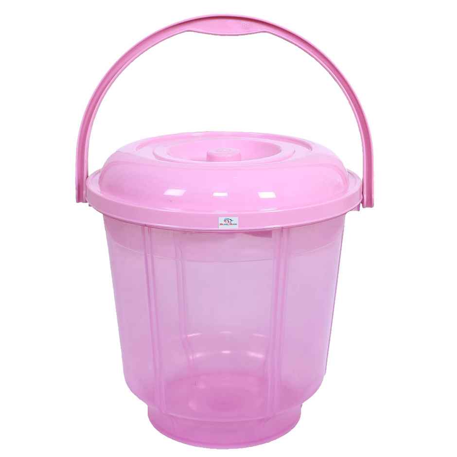 Kuber Industries Plastic Bucket|Transparent Bucket with Lid & Handle for Bathroom | 13 Litre (Pink)