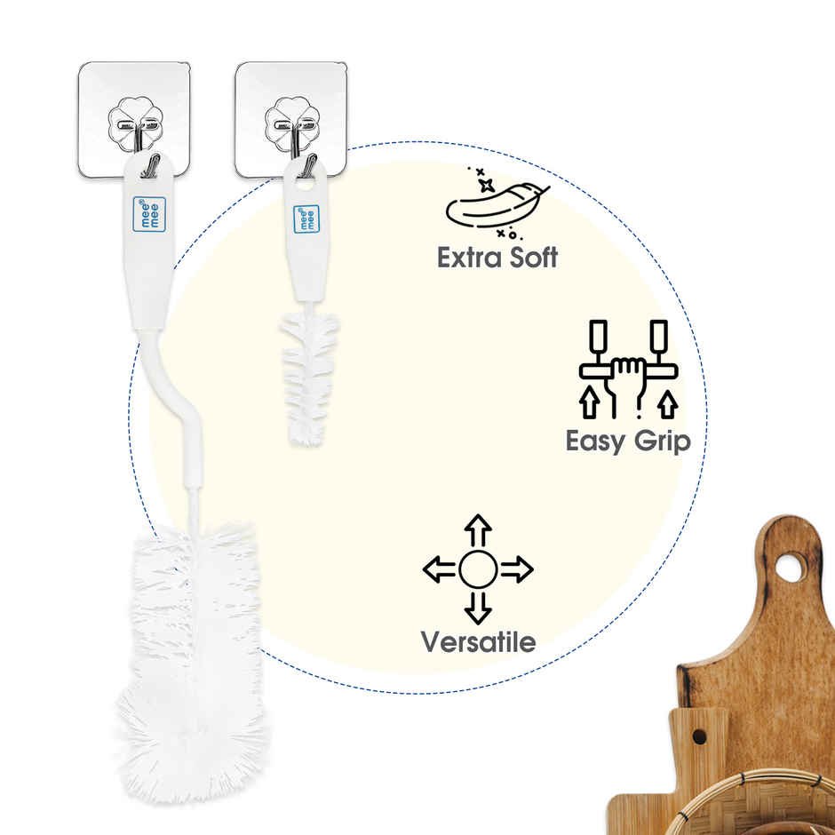 Mee Mee Bottle and Nipple Cleaning Brush | 360-degree Rotary Handle | White