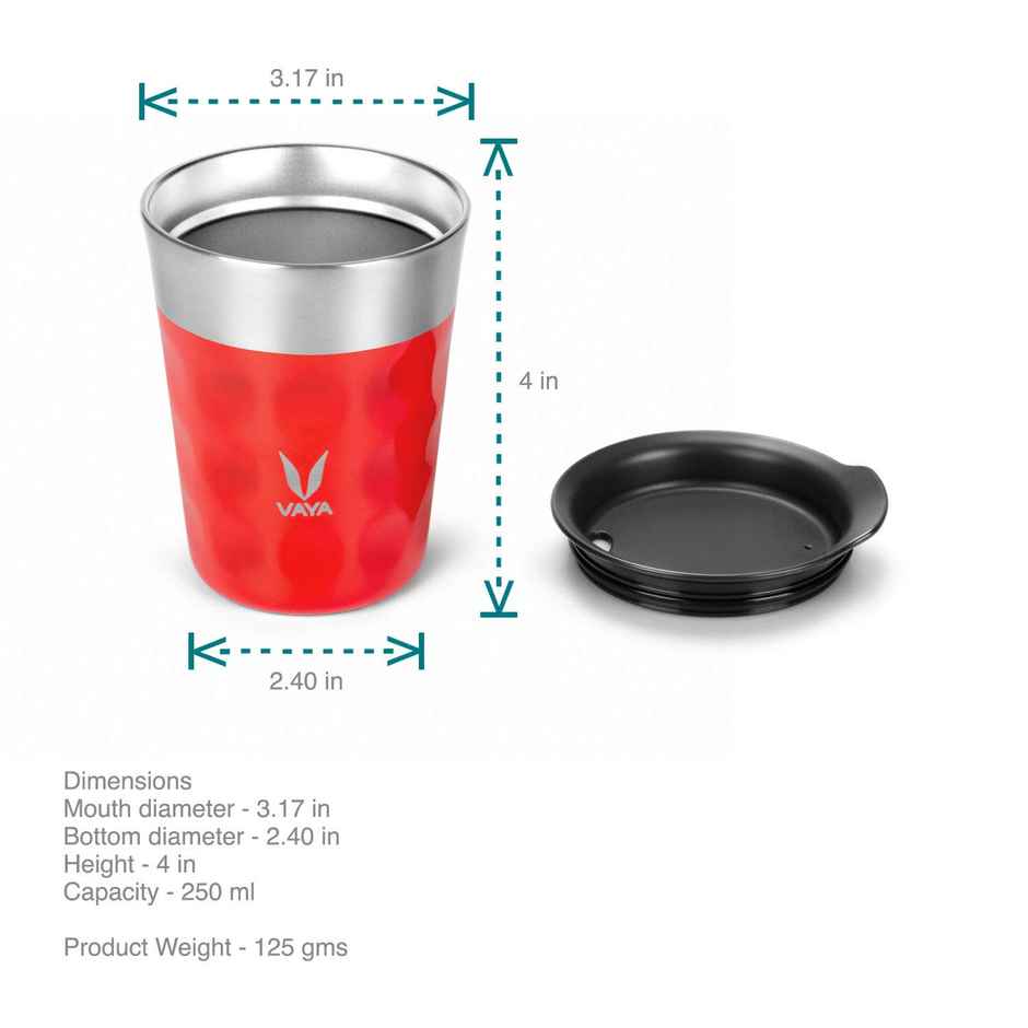 VAYA POPCUP Insulated Coffee Mug with Lid 250ml, Stainless Steel - Scarlet Sun