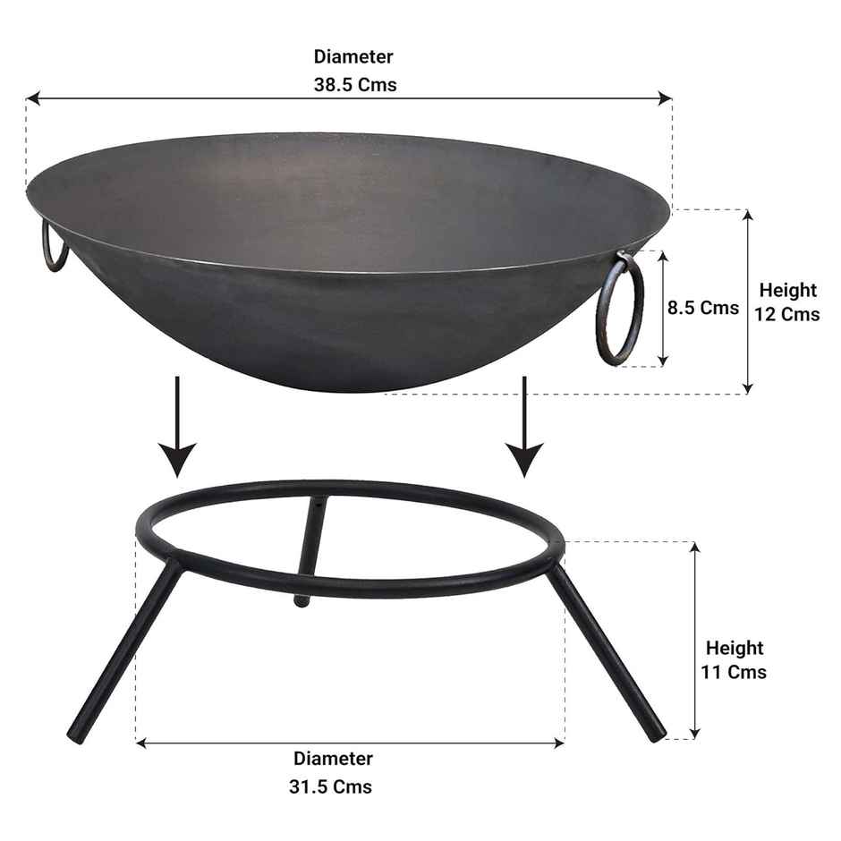 Trustbasket Heavy Gauge Campfire Bowl For Outdoor Bbq & Camping | With Round Iron Stand | Black
