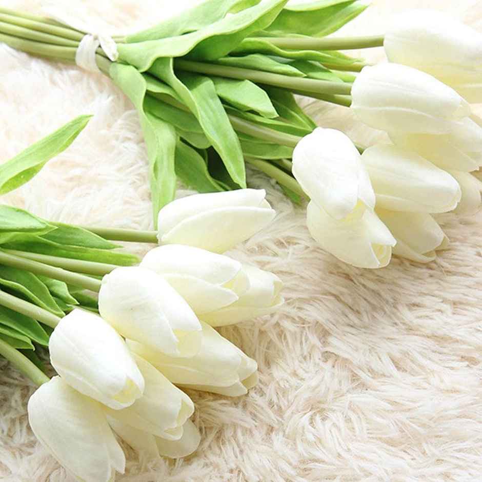 Tied Ribbons Set Of 5 Artificial Tulip Flowers Bunches Without Vase