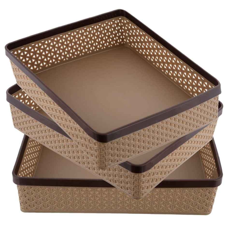 Kuber Industries (Pack of 3) A4 Office Paper Tray for Stationery Office Storage Organizer (Brown)