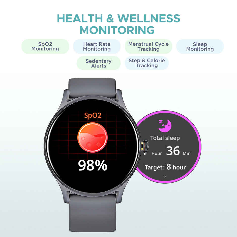 boAt Lunar Vista Smartwatch | 1.52" Display | BT Calling | Functional Crown - Cool Grey