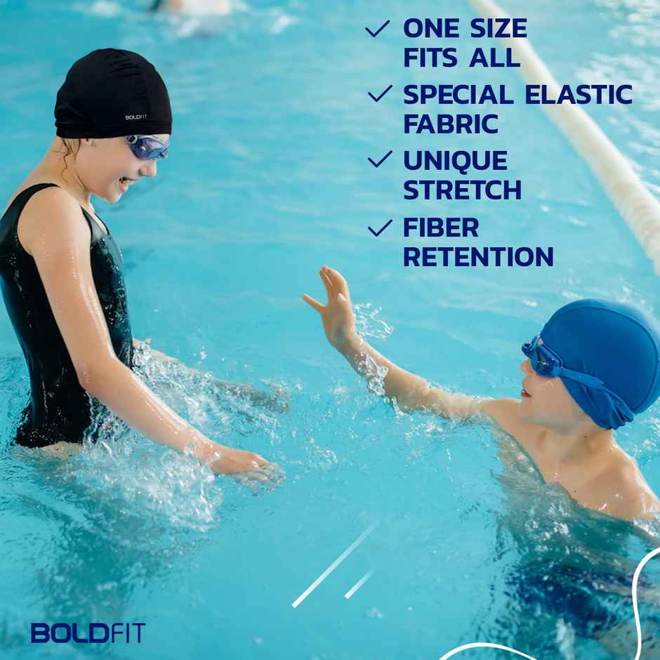 Boldfit Swimming Cap Spandex Fabric Unisex Breathable Fabric,Easyfit - Blueblack