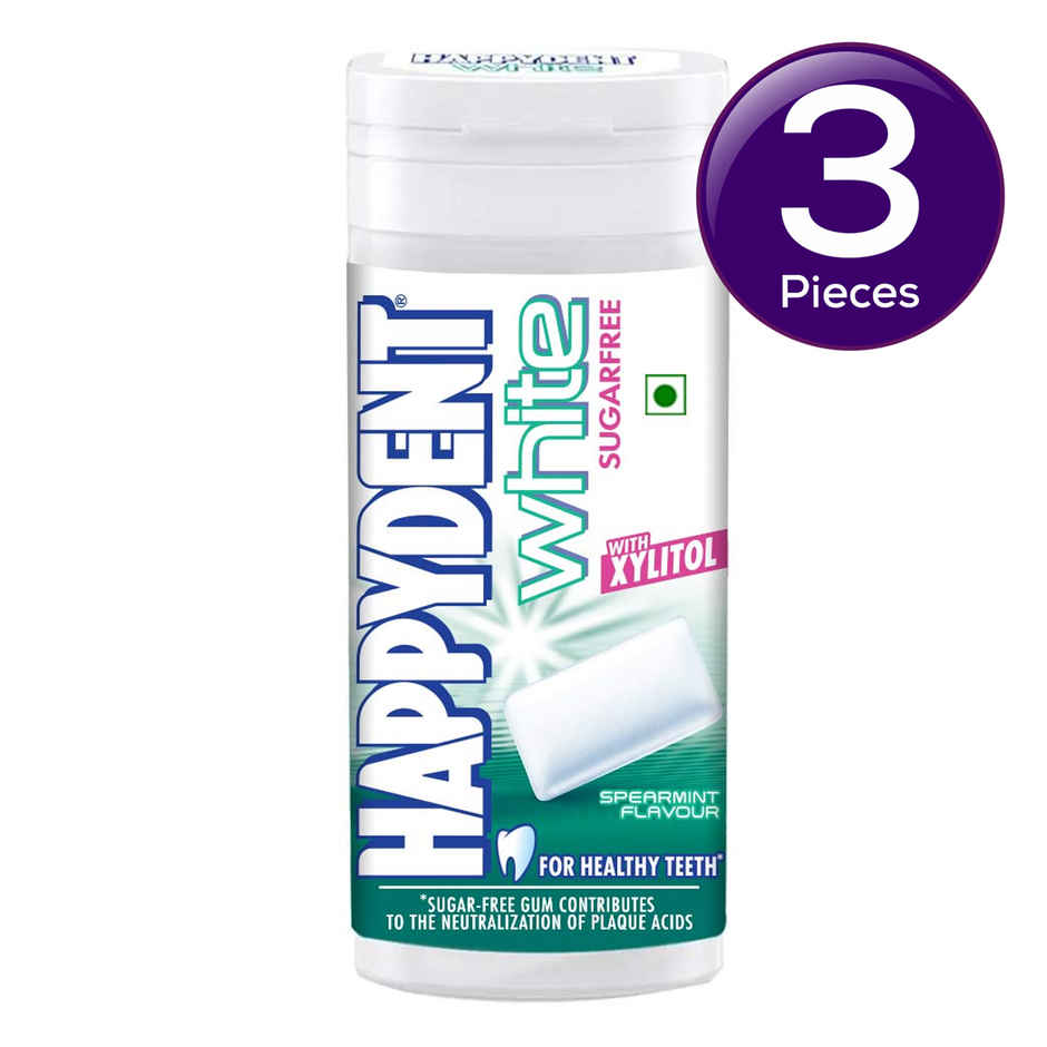 Happydent White, Xylitol Sugarfree Spearmint Flavour, Chewing Gum Pocket Bottle Combo