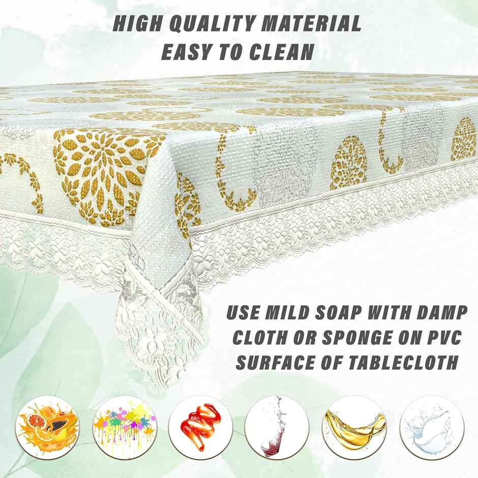 Kuber Industries Rangoli Printed PVC 6 Seater Dining Table Cover | 60"x90" (Cream)