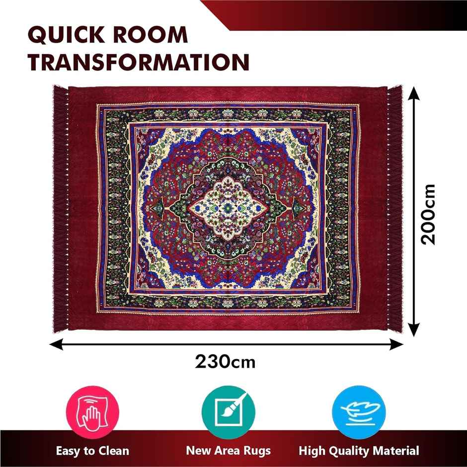 Kuber Industries Velvet Printed Carpets & Rugs for Bedroom-Home Decor|6.5x7.5 Ft|Maroon
