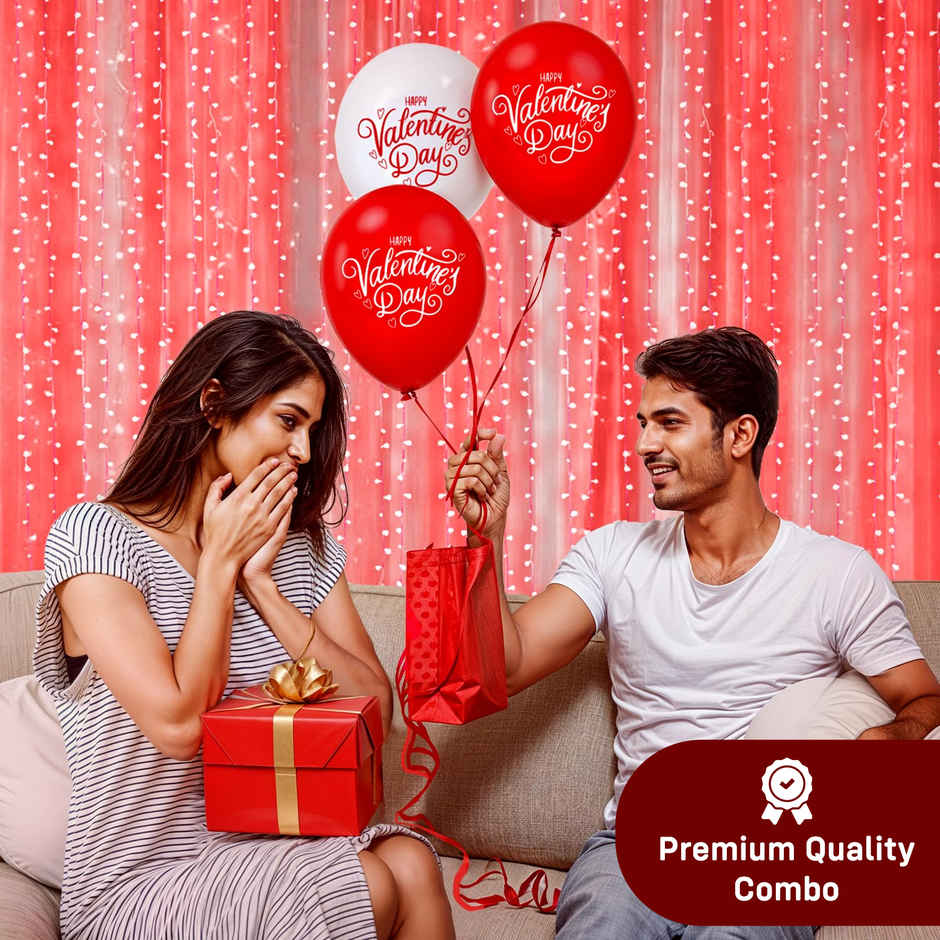 Valentines Day Decoration Red LED Lights and White Net Curtains | Party Propz