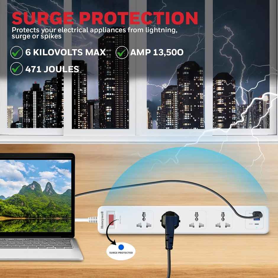Honeywell 4 Outlet Surge Protector With 1Xtype C With Pd & 2Xusb