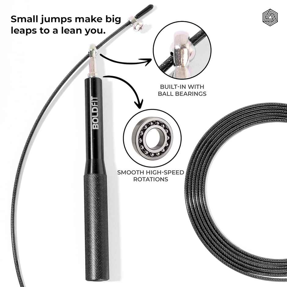 Boldfit Aluminium Skipping Rope - Adjustable Height in Black