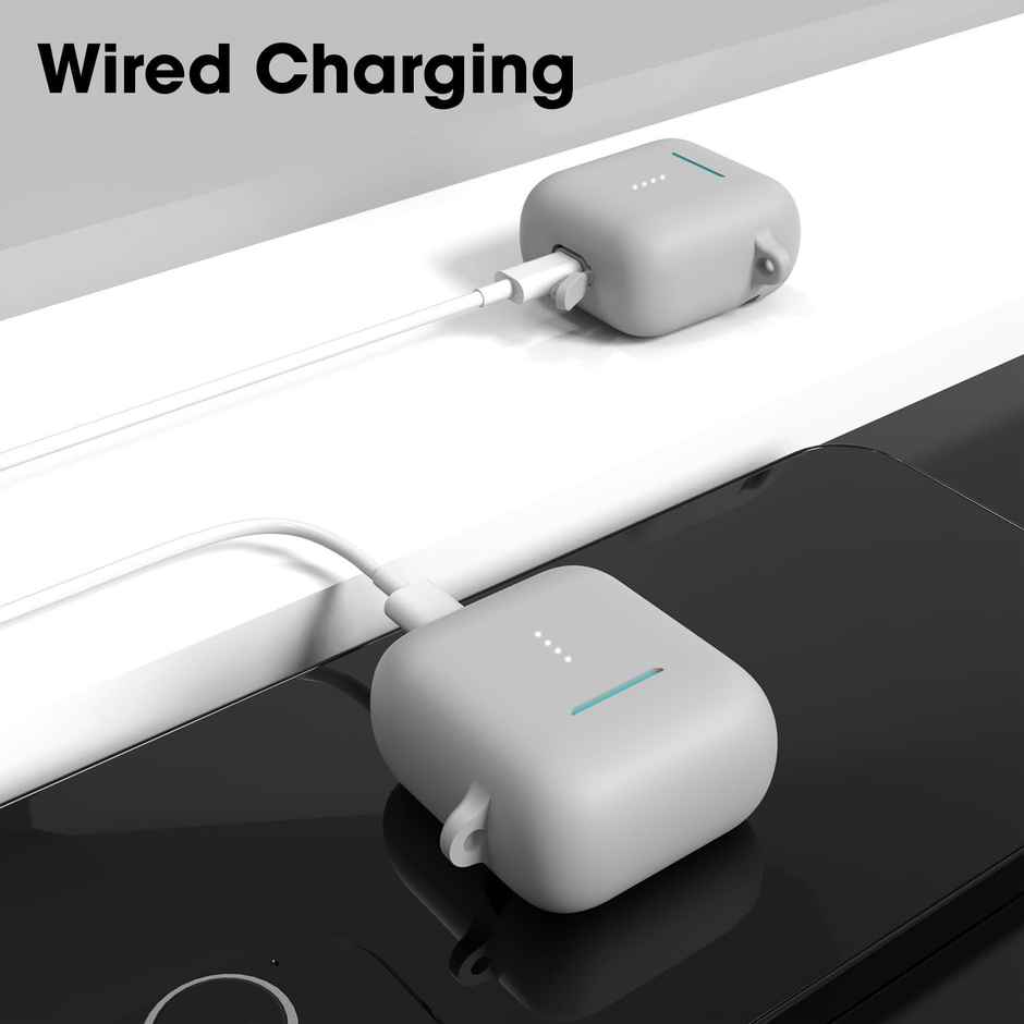 Sounce Silicone Case Cover for Boat Airdopes 141 | Shockproof Protective Cover with Keychain,Grey