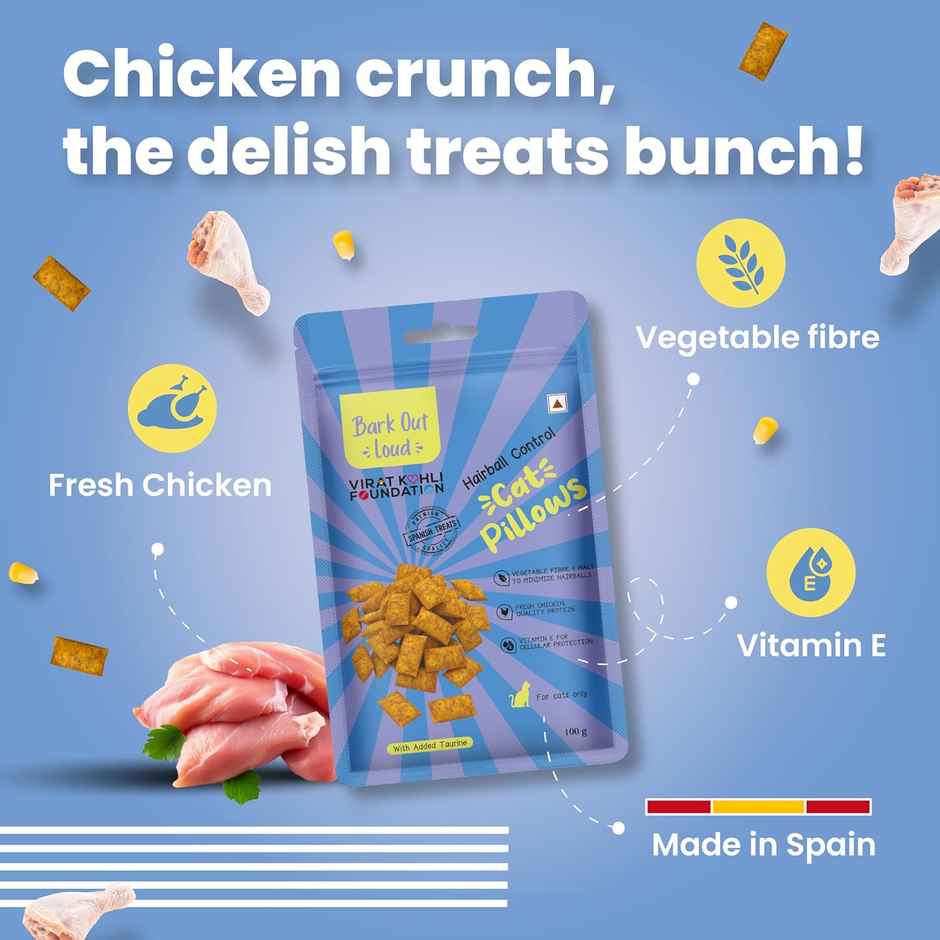 Bark Out Loud | Fresh Tuna And Chicken Mousse | Adult Cat Wet Food Gravy (510g) & Bark Out Loud Cat Pillows - Hairball Control Cat Treats - Made In Spain With Added Taurine &Vitamin E (100g) Combo