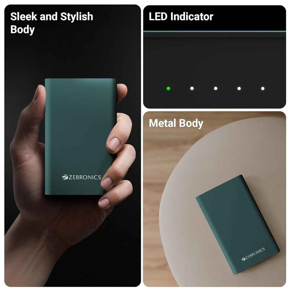 Zebronics EnergiTank 20MR1 Metal Power Bank | 22.5W Super Fast Charging PD 3.0 | Olive - 20000 mAh