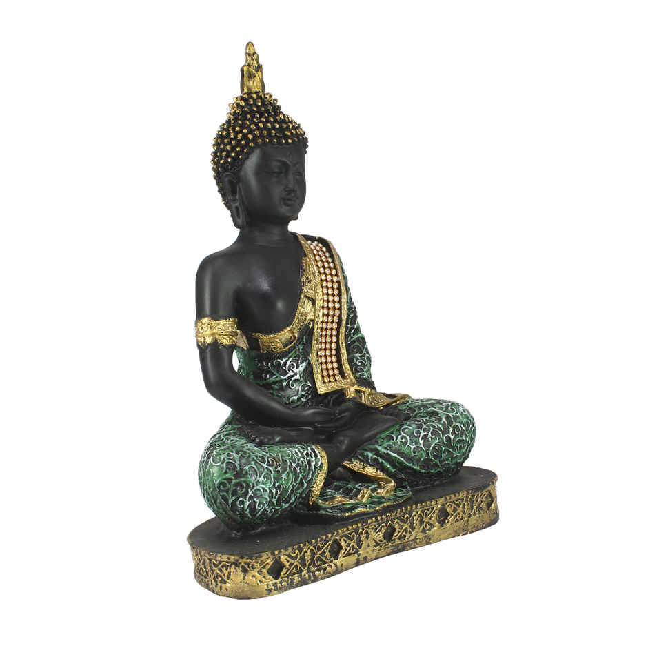 eCraftIndia Green, Black, Golden Polyresin Meditating Buddha Statue Decorative Showpiece
