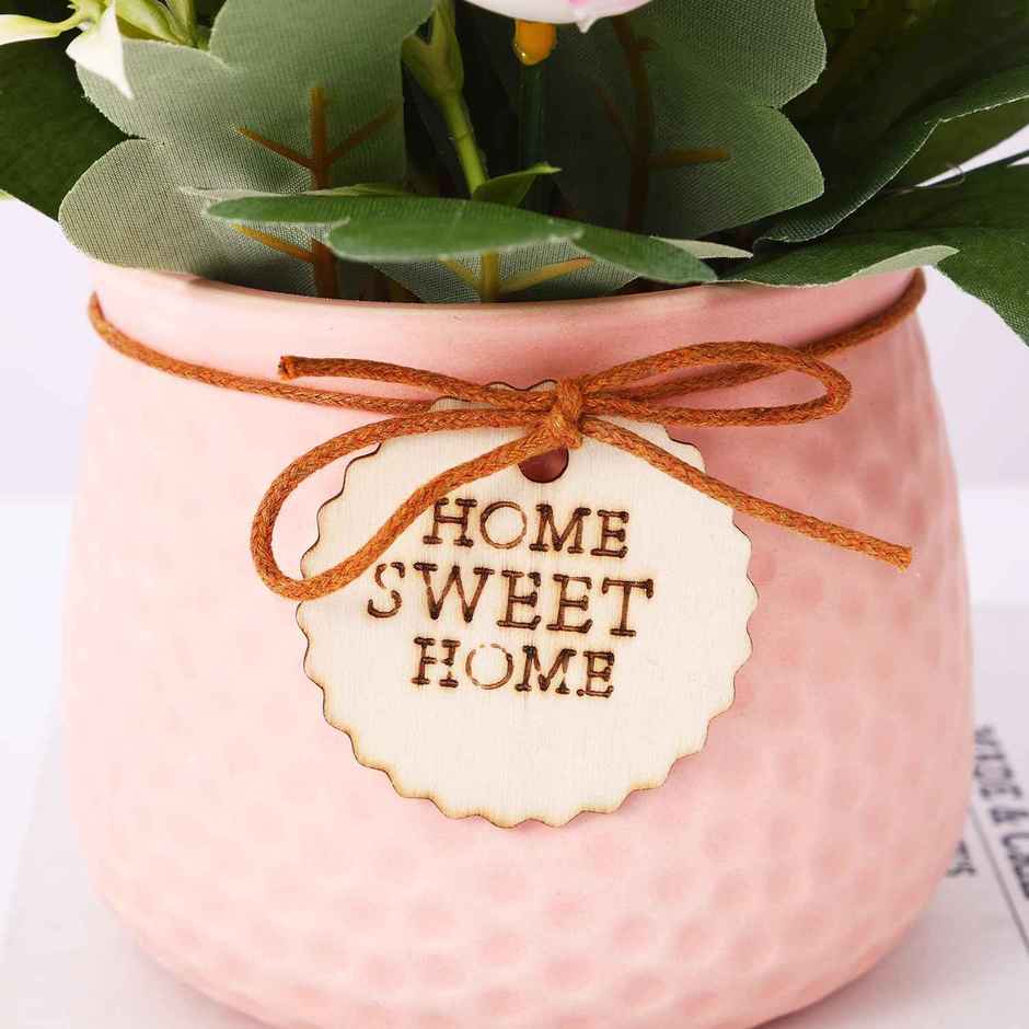 TIED RIBBONS Rose Artificial Plant with Pot