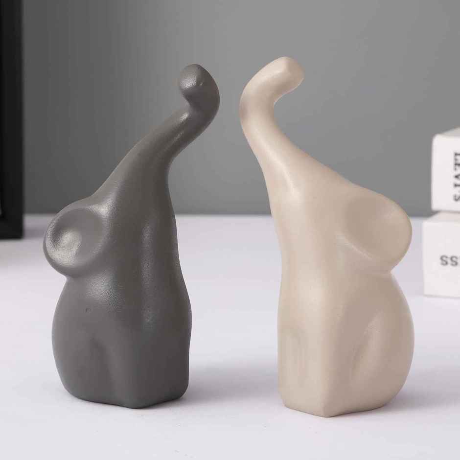 TIED RIBBONS Loving Elephant Showpiece | Grey & Off-White - 1.5 in x 4.3 in